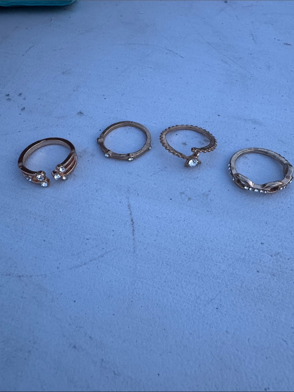 Stackable Women's Ring Set in Warm Gold Tone with Clear Stones